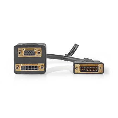 adaptor dvi-i 24+5-pini tata - dvi-i 24+5-pini mama + vga mama nedis  0.2m  negru