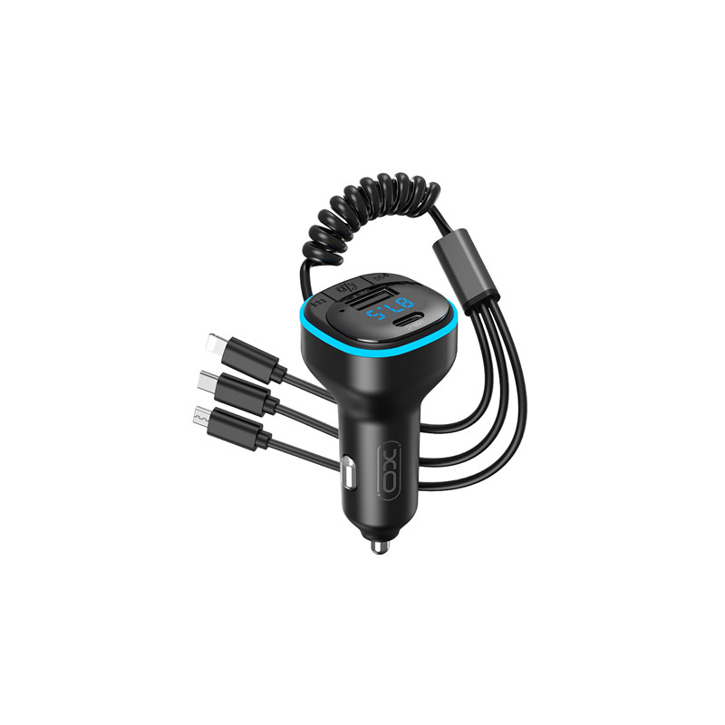 modulator fm cu bluetooth 3.1a + cabluri usb-c/lightining/micro usb