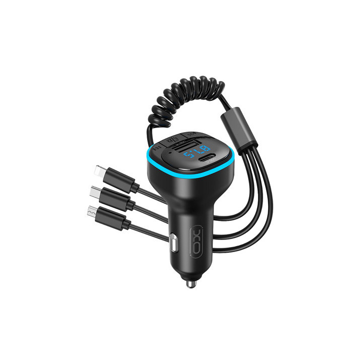 modulator fm cu bluetooth 3.1a + cabluri usb-c/lightining/micro usb