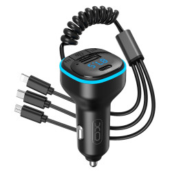 modulator fm cu bluetooth 3.1a + cabluri usb-c/lightining/micro usb