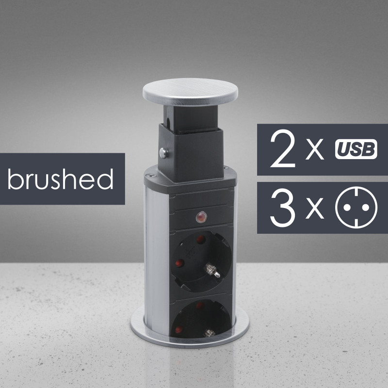 distribuitor 3 prize camuflat in mobilier, usb- metalizat-satinat
