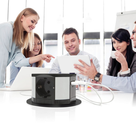 prelungitor de birou camuflat cu 3 prize si iesiri usb