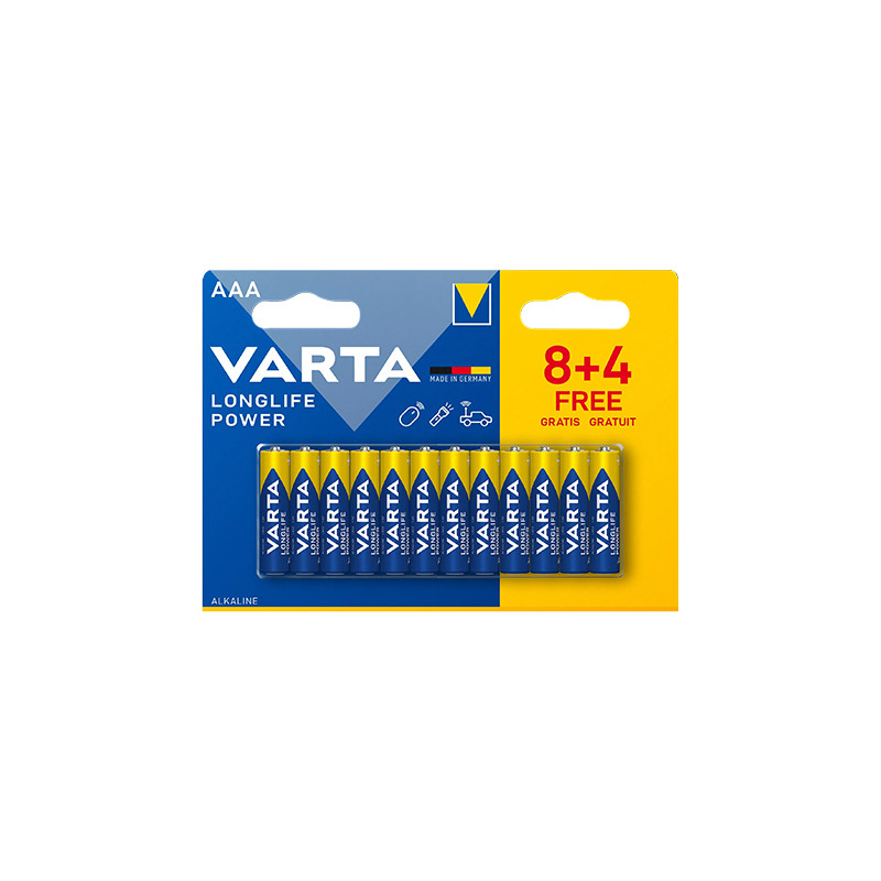 baterie alcalina longlife power lr03 8+4 varta
