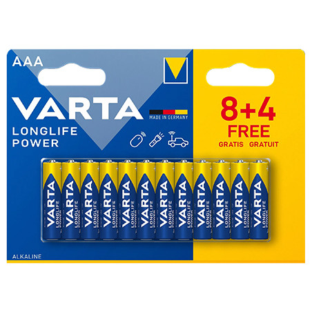 baterie alcalina longlife power lr03 8+4 varta