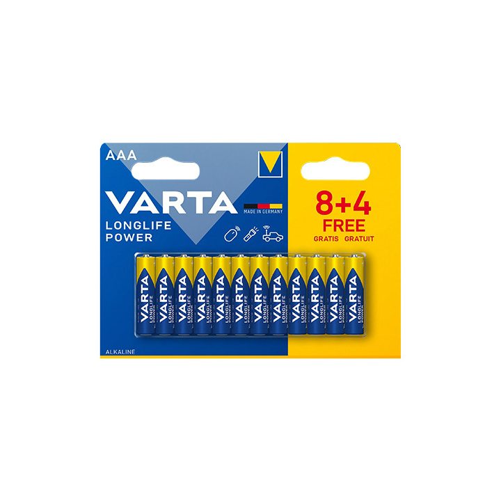 baterie alcalina longlife power lr03 8+4 varta