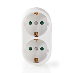 stecher dublu nedis 2x schuko protectie contacte alb