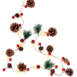 ornament craciun 20 led-uri  2xaa  conuri de pin si fructe de padure  goobay