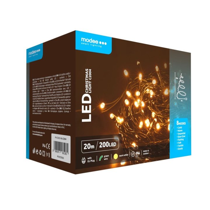 ghirlanda luminoasa decorativa modee c2004  200 led-uri  3.6w  20m  alb cald