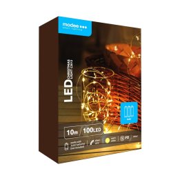 ghirlanda luminoasa decorativa modee c2012  100 led-uri  1w  10m  3x aa  alb cald  cupru