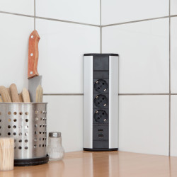 bloc multiprize incorprabil, de colt, rabatabil + 2x usb, 2,1a