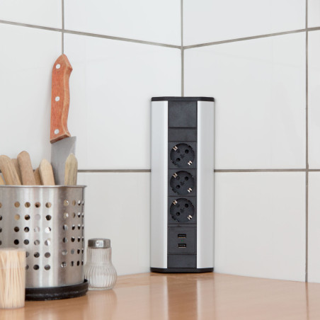 bloc multiprize incorprabil, de colt, rabatabil + 2x usb, 2,1a