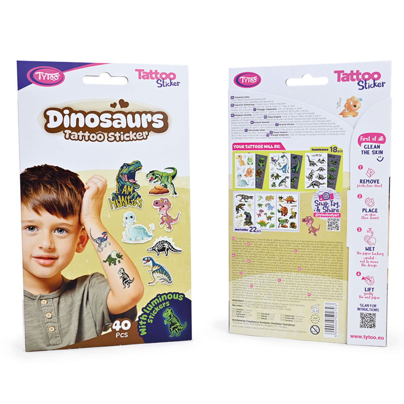set autocolante pentru tatuaje de dinozaur - 40 buc/pachet