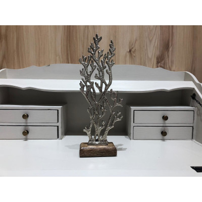 
                
    decoratiune de birou in forma de coral din aluminiu si lemn, argintiu, 16x5x44 cm
            