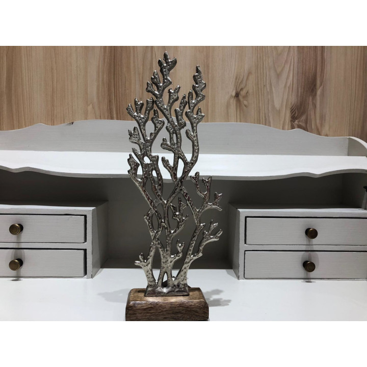 
                
    decoratiune de birou in forma de coral din aluminiu si lemn, argintiu, 16x5x44 cm
            