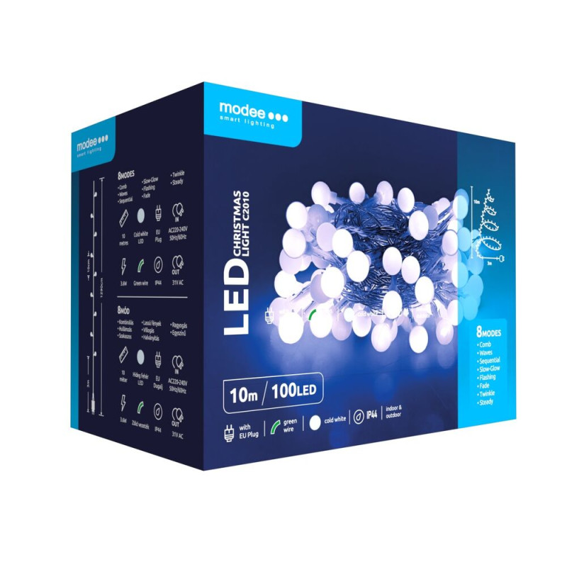 ghirlanda luminoasa decorativa modee c2010  100 led-uri  3.6w  10m  alb rece