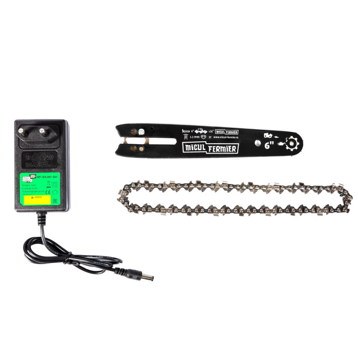 mini drujba micul fermier, 20v, cu doua lame 6' si 8', doua lanturi