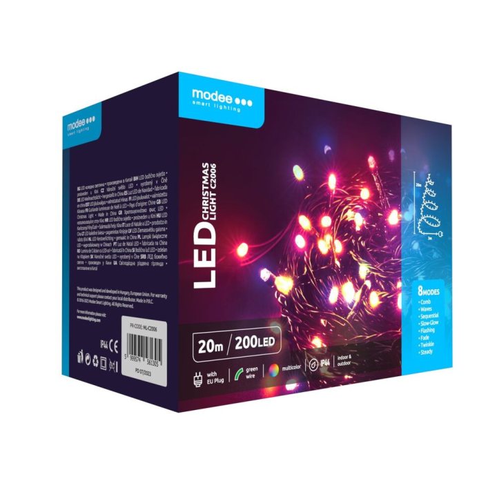 ghirlanda luminoasa decorativa modee c2006  200 led-uri  3.6w  20m  multicolor