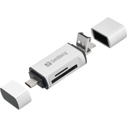 cititor de carduri sd  microsd cu conectare usb-c  usb  microusb sandberg 136-28  argintiu