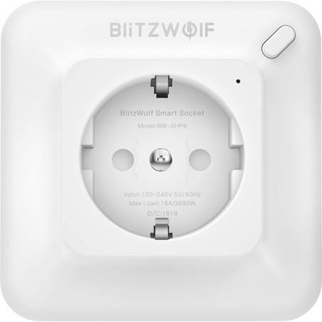 priza inteligenta blitzwolf bw-shp8, max 3680w, wi-fi, monitorizare energie, alb