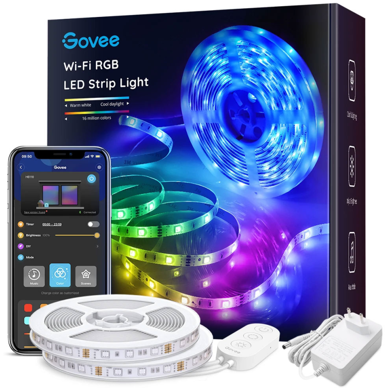 banda led govee h6110 rgb, sincronizare muzica, wifi si bluetooth 10m, alexa, google asistant