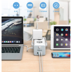 prelungitor tip cub tessan ts-306, 6 prize, 3 usb 3a, cablu 2m