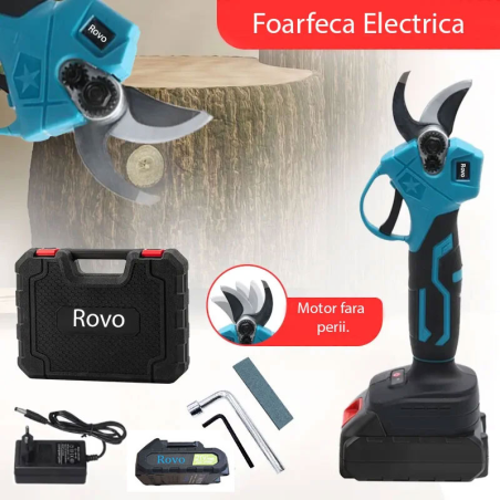foarfeca electrica pentru gradina rovo rv-fe, motor brushless, 2 acumulatori 2000mah, 800w, valiza de transport