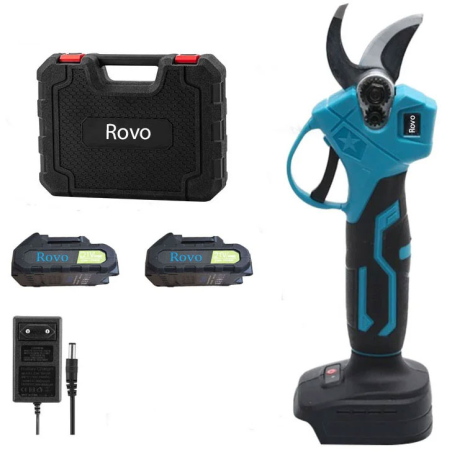 foarfeca electrica pentru gradina rovo rv-fe, motor brushless, 2 acumulatori 2000mah, 800w, valiza de transport