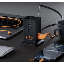 prelungitor tip turn tessan , zts-fs02de00, 2x usb-c, 4x usb, 2 prize, incarcare rapida usb-c 65w, 2m, negru