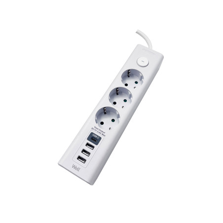 prelungitor well  3 prize  3m  3x usb-a  1x usb-c  cu intrerupator  cablu 3x1.5mmp