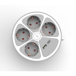 prelungitor 4 prize 1x usb-a + 1x usb-c cablu 3x1.5mmp 1.4m alb technik