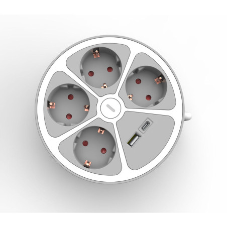 prelungitor 4 prize 1x usb-a + 1x usb-c  cablu 3x1.5mmp  1.4m  alb  technik