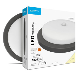 aplica perete exterior cu led rotund 18w  1820lm  senzor miscare  19.5cm  4000k  ip65  negru  modee