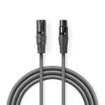 cablu xlr stereo nedis xlr 3pini tata - xlr 3pini mama  0.5 m  gri