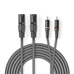 cablu audio xlr nedis 2x xlr 3-pini tata - 2x rca tata  3m  gri