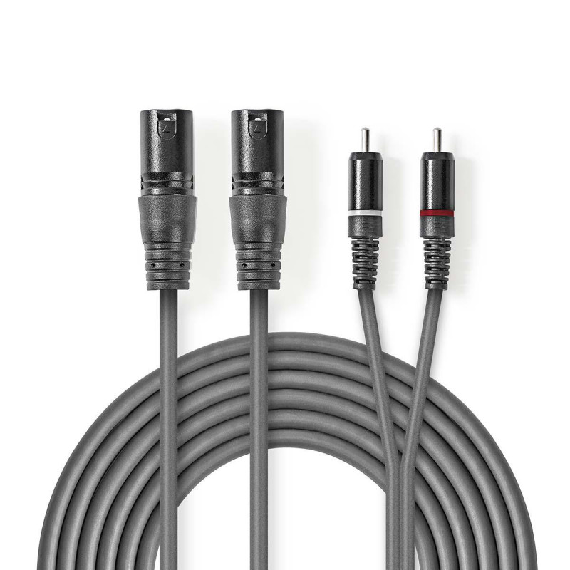 cablu audio xlr nedis 2x xlr 3-pini tata - 2x rca tata 3m gri cablu audio xlr nedis 2x xlr 3-pini tata - 2x rca tata 3m gri
