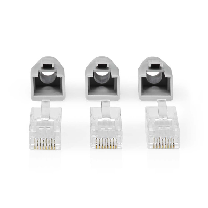 set conector de retea utp cat 6 rj45 tata  pass through  gri  10 bucati  nedis