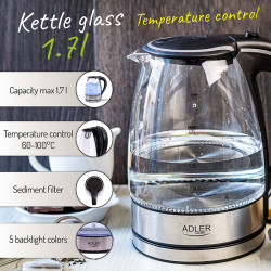 fierbator electric 1.7l 2200w adler