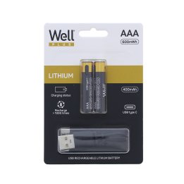 acumulator aaa (r3) li-ion 10440 1.5v 400mah  600mwh  incarcare usb-c  2 buc/blister  well