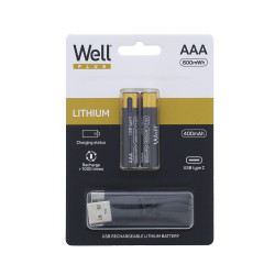 acumulator aaa (r3) li-ion 10440 1.5v 400mah  600mwh  incarcare usb-c  2 buc/blister  well