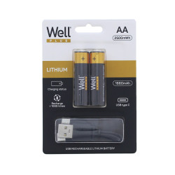 acumulator aa (r6) li-ion 14500 1.5v 1660mah  2500mwh  incarcare usb-c  2 buc/blister  well