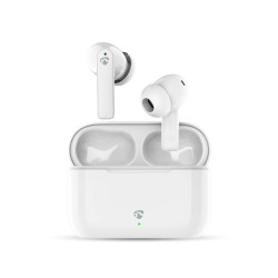 casti bluetooth in-ear nedis  redare pana la 24 ore  enc  control vocal  carcasa de incarcare  alb