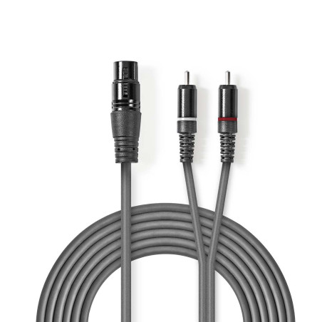 cablu audio stereo xlr 3-pini mama - 2x rca tata  2m  gri  nedis