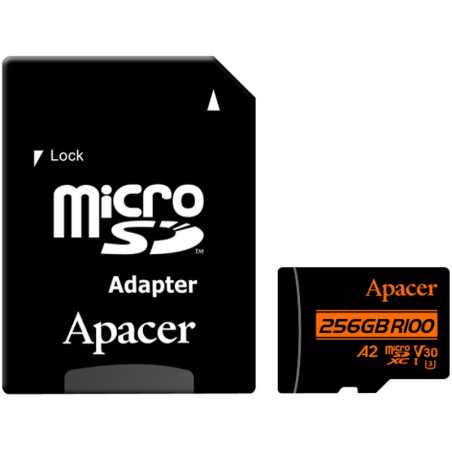 card microsdxc uhs-i u3  v30 a2 apacer  256gb  r100  cu adaptor sd