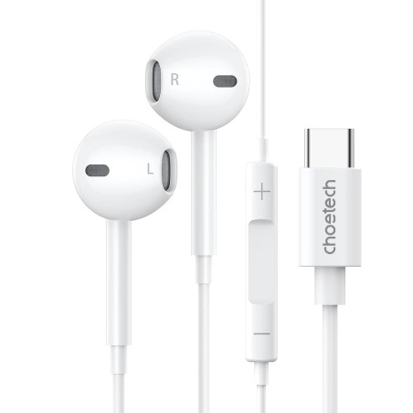 casti in-ear cu fir choetech oc-a012  usb-c  microfon  reglare volum  alb