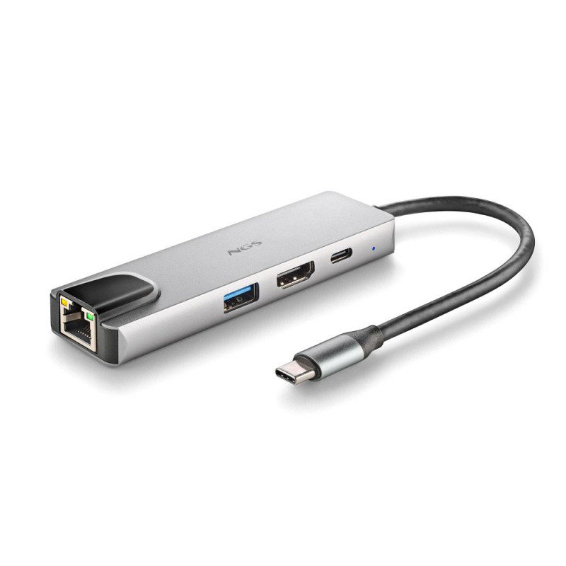 adaptor usb-c tata - 1x hdmi  1x usb-c pd 100w  1x usb 3.0  1x rj45 mama  argintiu  ngs