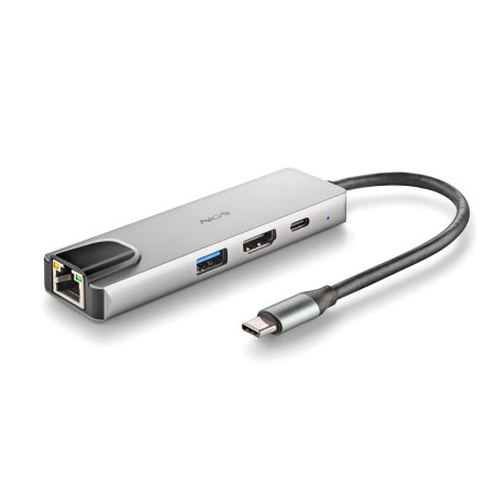 adaptor usb-c tata - 1x hdmi  1x usb-c pd 100w  1x usb 3.0  1x rj45 mama  argintiu  ngs