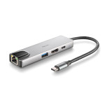 adaptor usb-c tata - 1x hdmi  1x usb-c pd 100w  1x usb 3.0  1x rj45 mama  argintiu  ngs