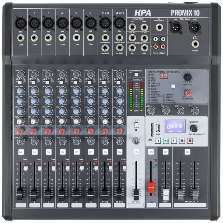 mixer digital 10 canale 48v bt/usb/sd