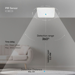 plafoniera led 12w ip20 senzor de miscare 3in1 - alb