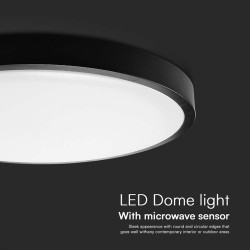 plafoniera led 30w ip44 cu senzor 4000k alb neutru - negru